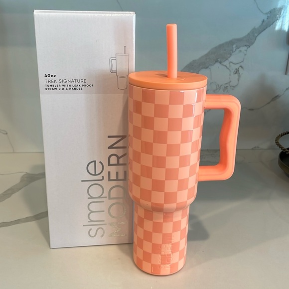 Simple Modern - Tropical Peach Checkmate - 40oz Trek Signature Tumbler - NWT! - Picture 1 of 10
